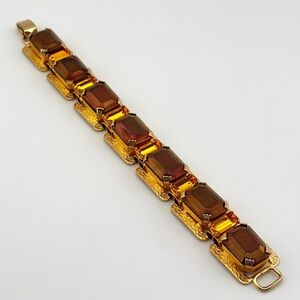 Rare Mid-century AB Amber Glass Link Bracelet “ Huge”